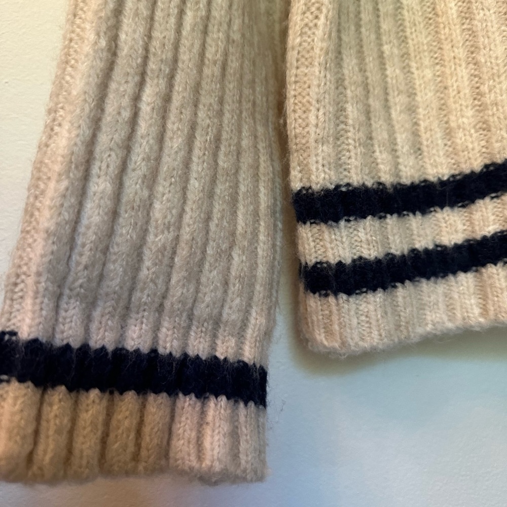 Classic Cream Cowl Neck Drop Shoulder Sweater with Navy Stripes - LARGE - Picture 6 of 11